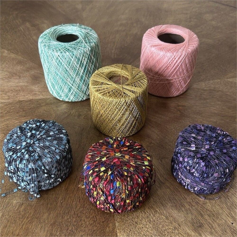 J&P Coats Knit-Cro-Sheen Crochet Thread Cone Lot of 5 Sparkle Gold Pink